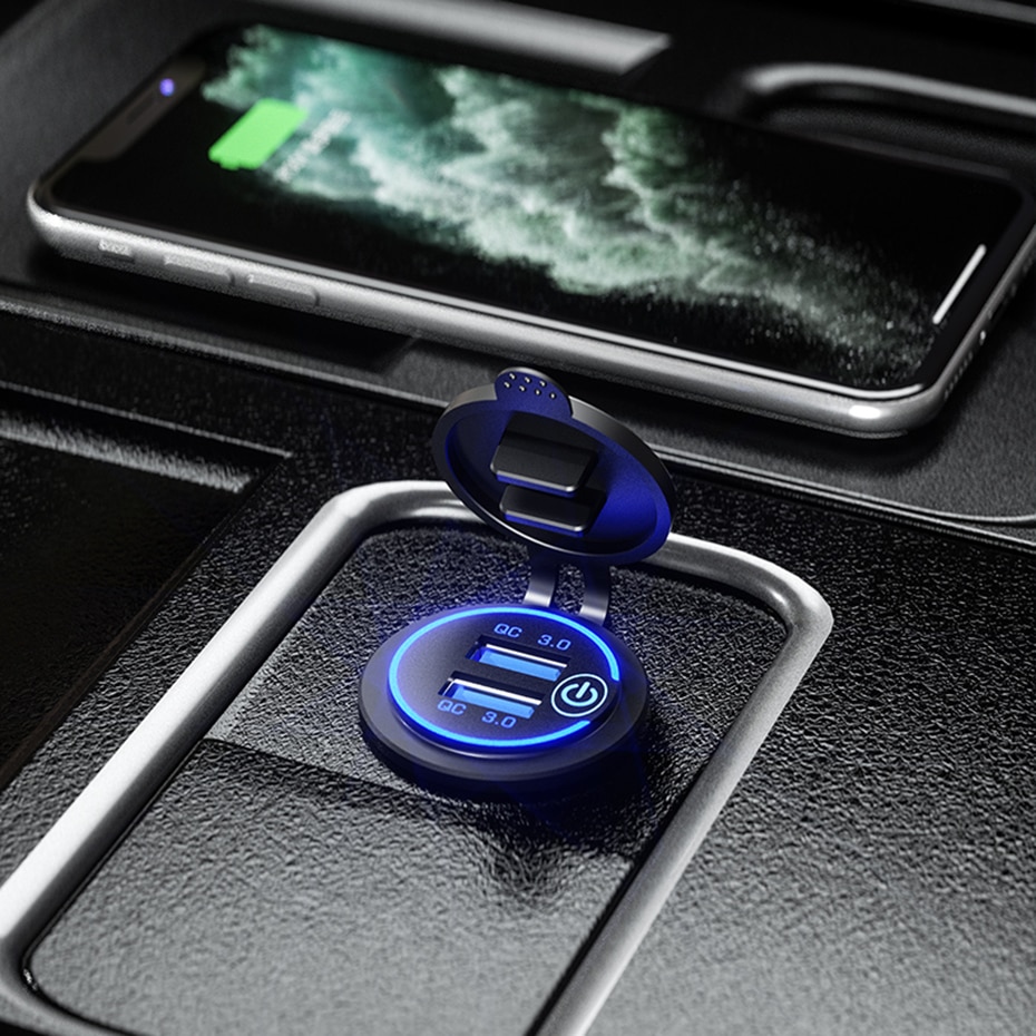 36W QC 3.0 Touch Switch Waterproof Universal Motorcycle Car Truck Boat Dual USB Charger Socket For Phone Tablet Camera GPS DVR - Image 4