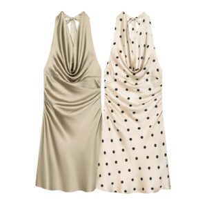 Tailored satin hanging neck backless dress