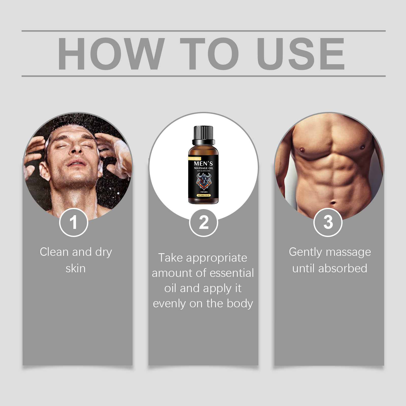 North Moon Men's Massage Oil Men's Body Moisturizing Topical Massage Skin Care Essential Oil - Image 6
