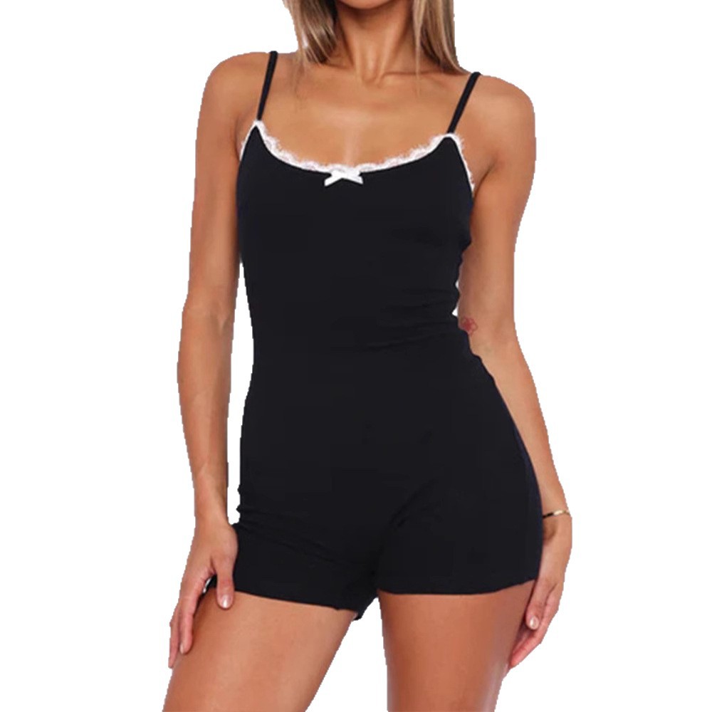 Simple Casual Versatile Fitted Women's Style Color Block Lace Jumpsuit - Image 5