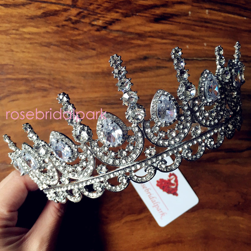 Rosebridalpark Zircon Gorgeous Bridal Wedding Hair Accessories Tiara Big Cubic Zirconia Crown Headband For Bridesmaid t997 - Image 5
