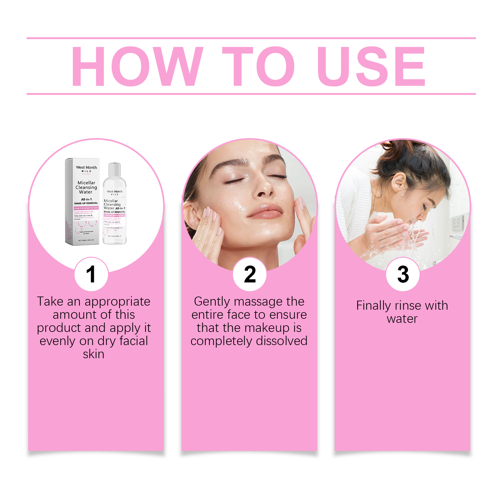 West&Month Gentle Makeup Remover, Facial Makeup Dissolves Soft Cleansing Gentle Cleansing, Clean And Non-Irritating - Image 6