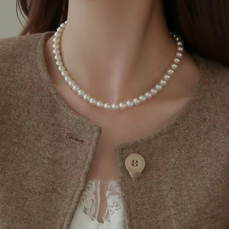 Natural Mother-of-Pearl Pearl Necklace Silver Blue Gem Clasp High Luster Premium Quality Pearl Australian White Necklace - Image 8