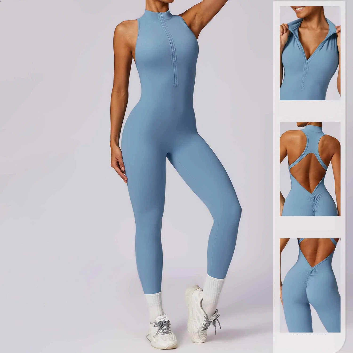 Naked quick zip yoga jumpsuit with beautiful back high-intensity fitness training sports tight fitting clothes - Image 3