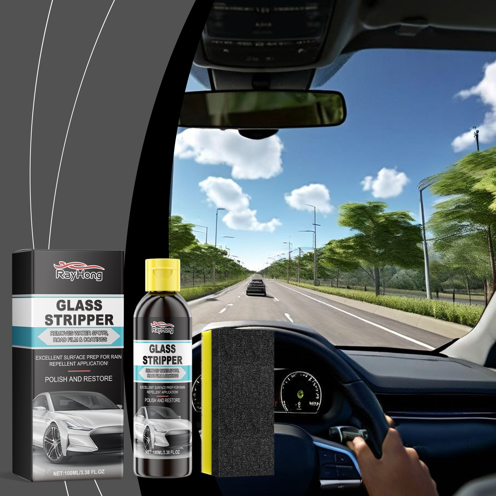Rayhong Auto Glass Oil Film Cleaner, Anti-Rain And Anti-Fog Cleaning Coated Window Vision Cleaner - Image 2