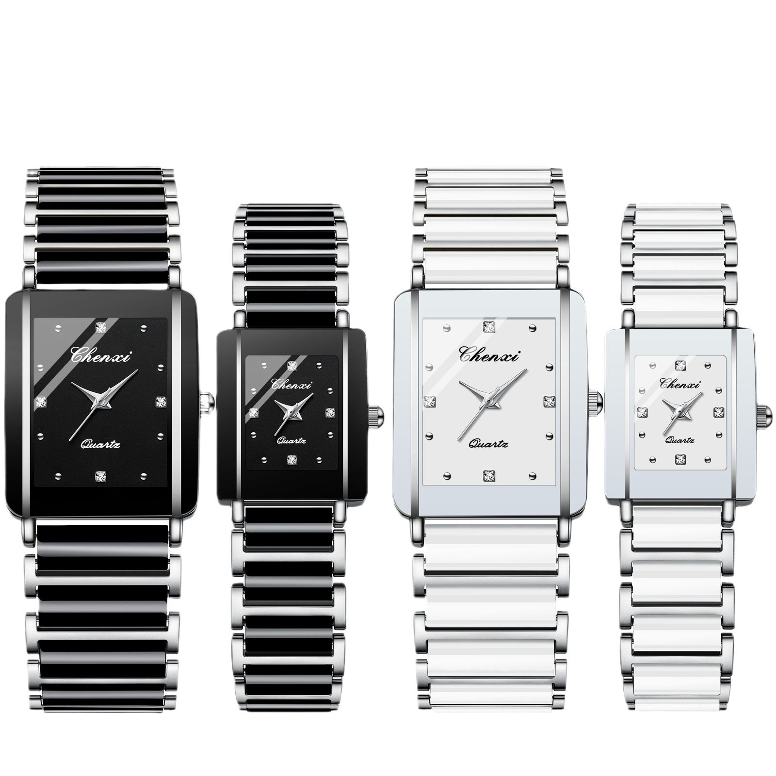 Square Couple Watch for Women and Men Ceramic Quartz Watch - Image 4