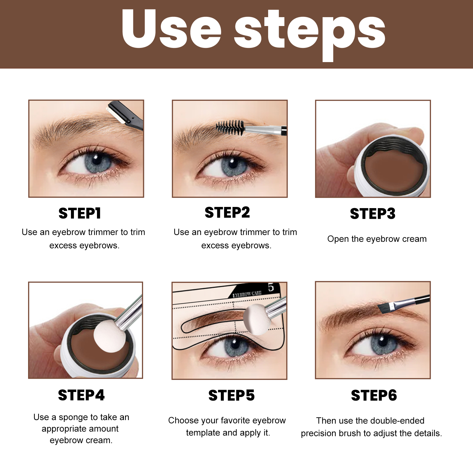 EELHOE Perfect Brow Stencil Kit, Waterproof Smooth Easy Color No Smudge No Makeup Natural Three-Dimensional Eyebrow Cream - Image 7