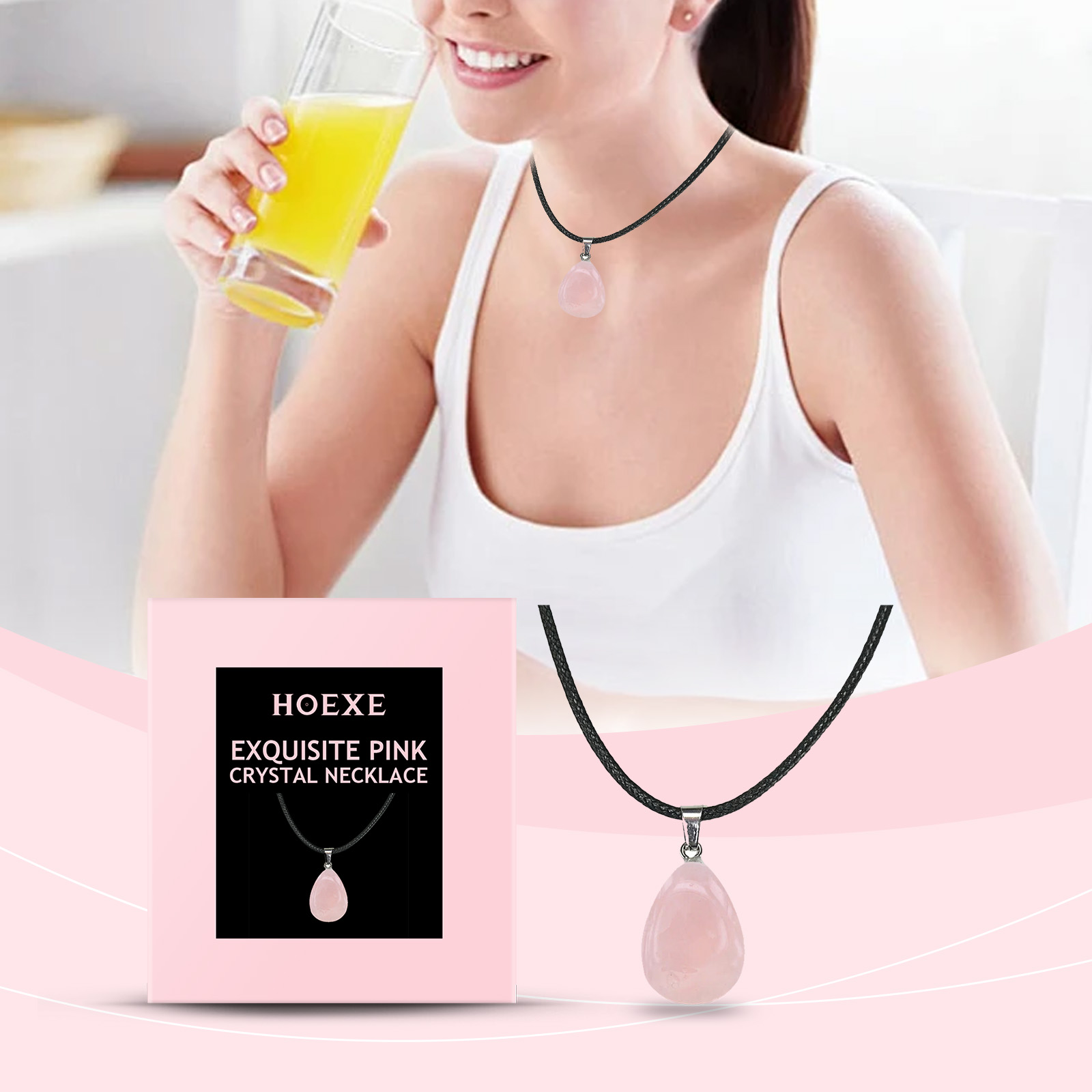 Hoexe Exquisite Powder Crystal Necklace Light Luxury Niche Ins Simple Style Everyday Clavicle Chain Gentle Temperament - Image 2