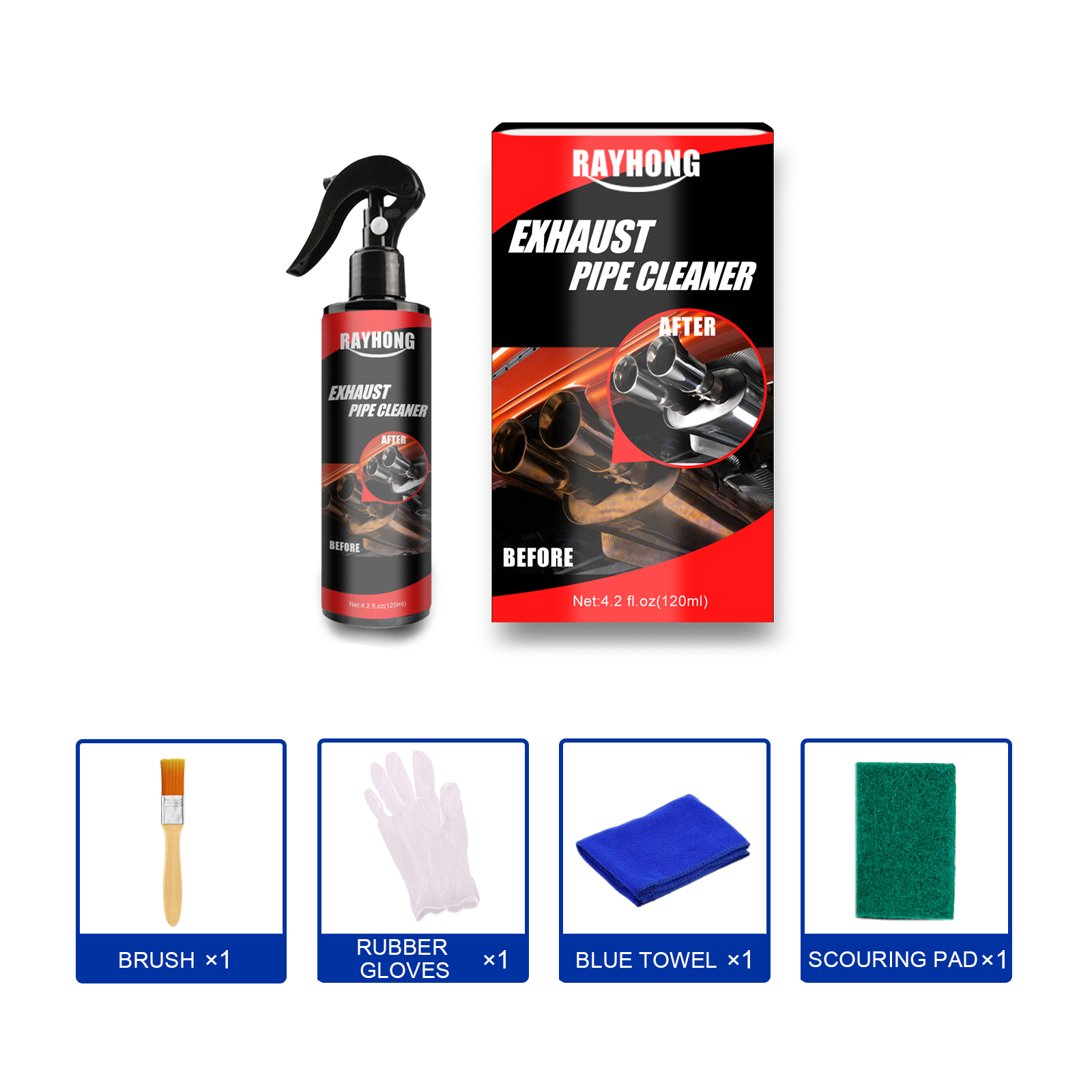 Rayhong Multi-Functional Metal Anti-Rust Cleaner For Car Exhaust Pipes (120ml Set) Exhaust Pipe Motorcycle Equipment Maintenance