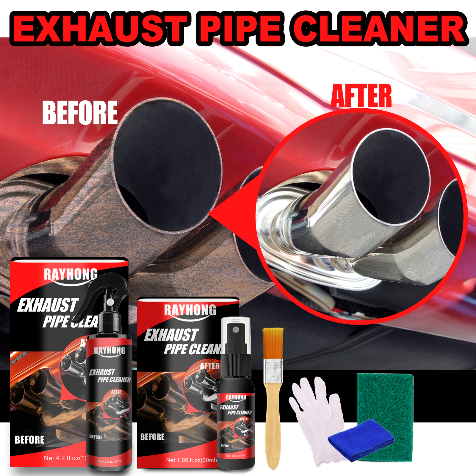 Rayhong Multi-Functional Metal Anti-Rust Cleaner For Car Exhaust Pipes (120ml Set) Exhaust Pipe Motorcycle Equipment Maintenance - Image 2