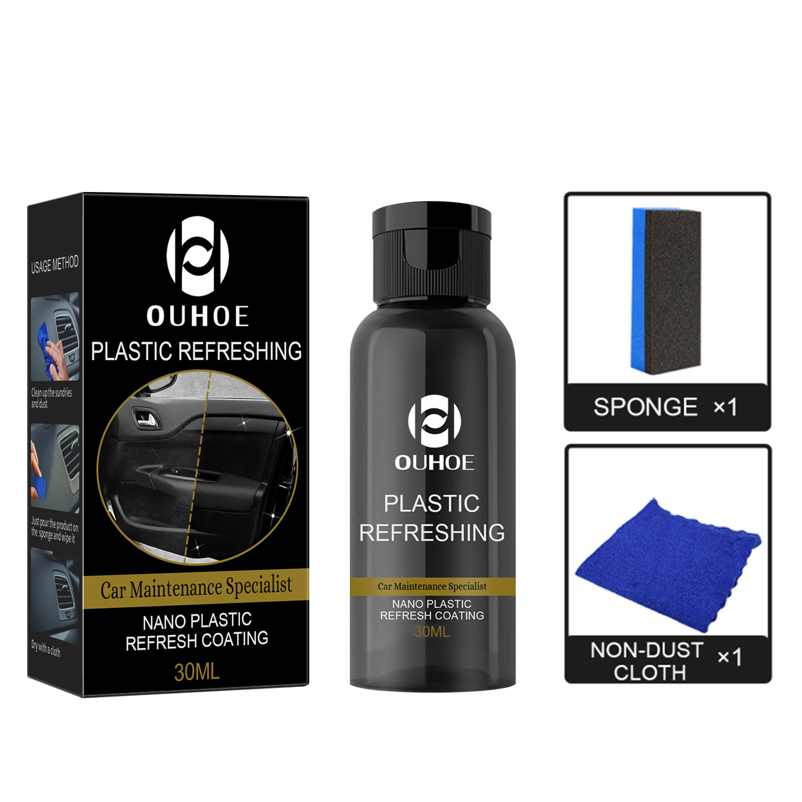 OUHOE Car Plastic Dashboard Refurbisher (30ml Box) Dust-Proof Repair, Interior Cleaning And Polishing, Plastic Whitening Maintenance