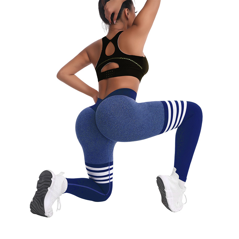 Tight fit high waisted sports and fitness pants women's yoga pants seamless striped peach yoga pants hip lifting pants yoga clothes - Image 4
