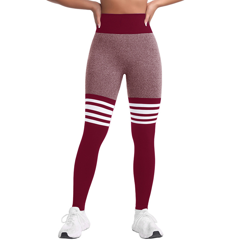 Tight fit high waisted sports and fitness pants women's yoga pants seamless striped peach yoga pants hip lifting pants yoga clothes - Image 3