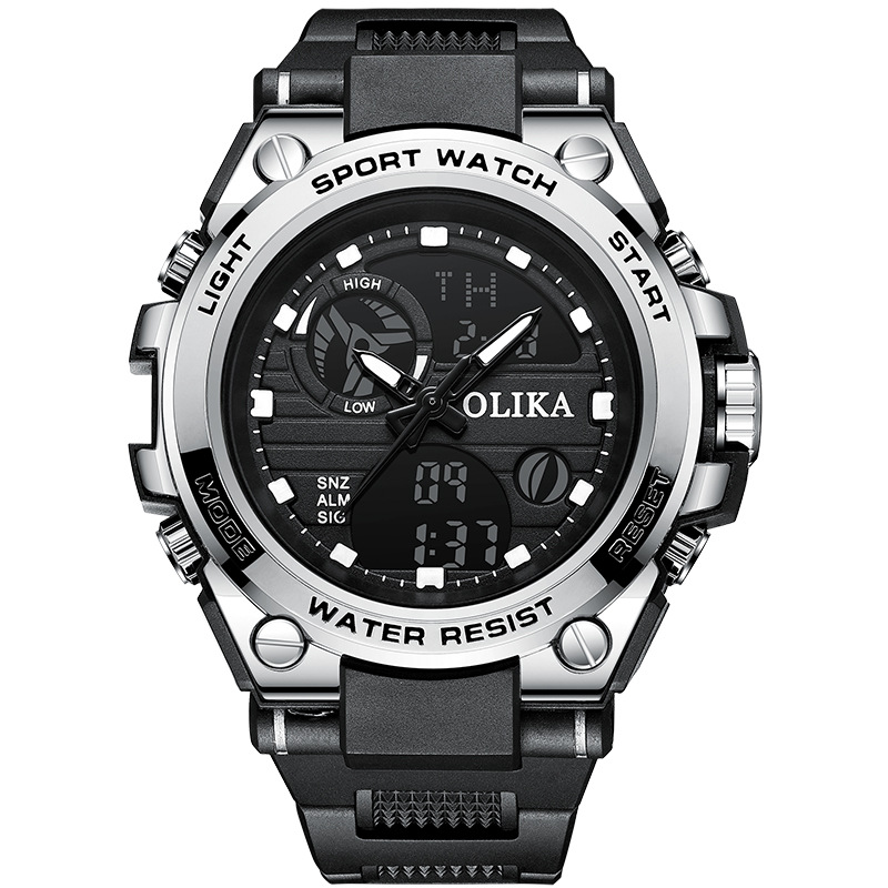 Men's dual display waterproof electronic watch, outdoor sports timing multifunctional quartz electronic watch, shock resistant student watch - Image 5