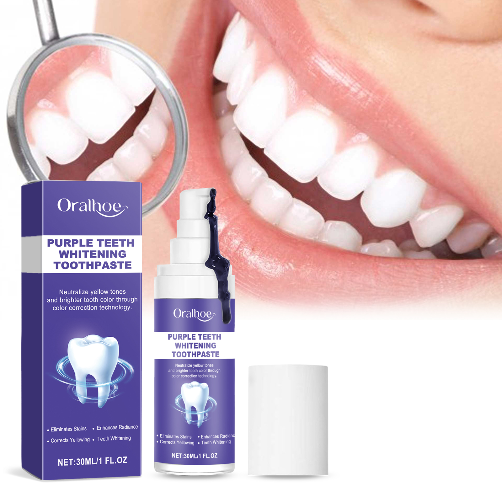 Oralhoe Purple Brightening Toothpaste Brightening Remove Stains Improve Yellow Teeth Gentle Cleaning Dental Hygiene Care Toothpaste - Image 2