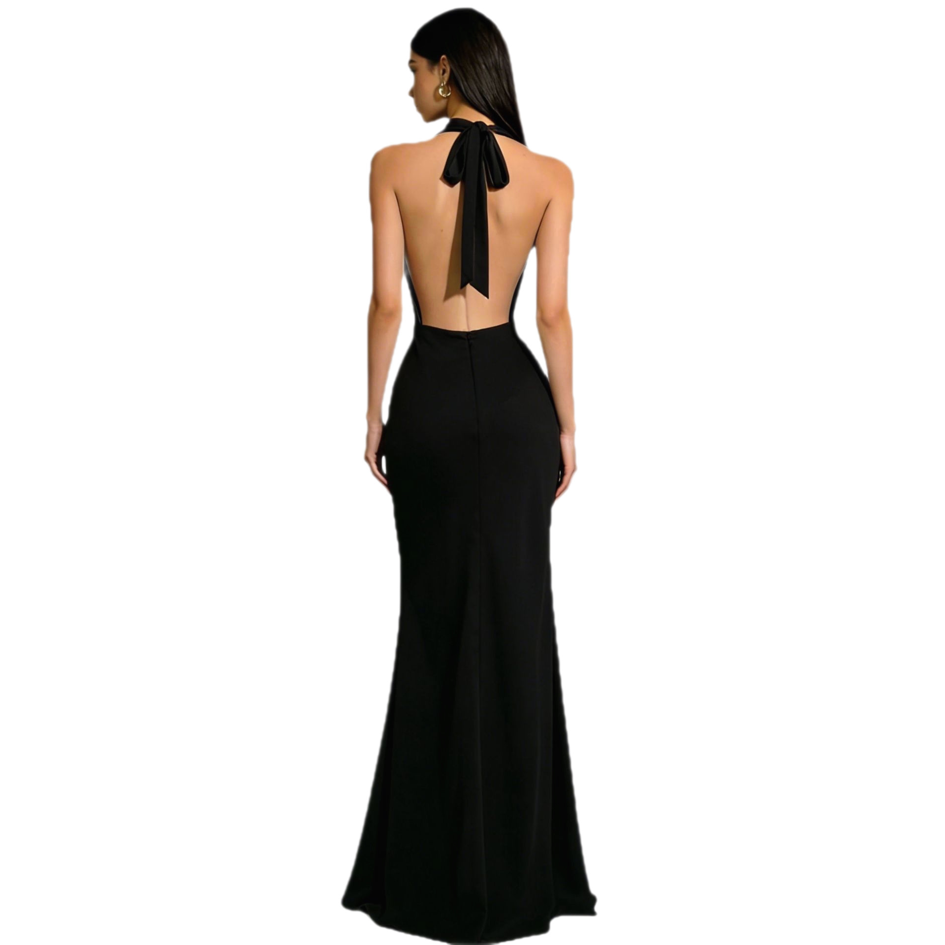 Solid color Strapless Backless Satin Evening dress Long dress