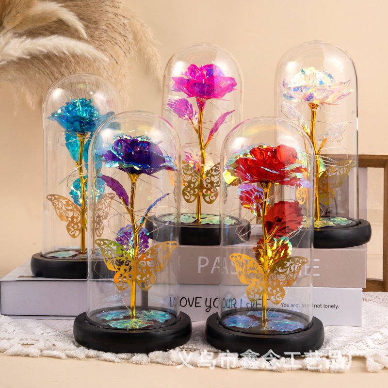 Eternal Rose Glass Lampshade Valentine's Day Gift Creative Street Vendor Gift Wholesale Gold Leaf Flower Bouquet - Image 8