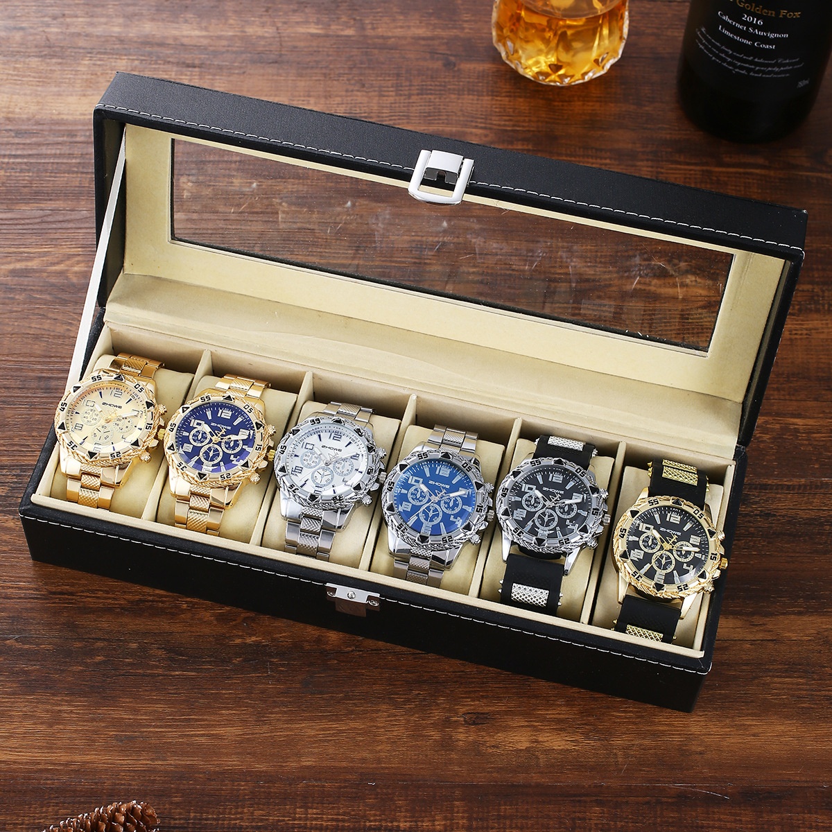 Six-Piece Boxed Watch Men's Steel Band Fashion Party Dress Watch Men's Gift - Image 8