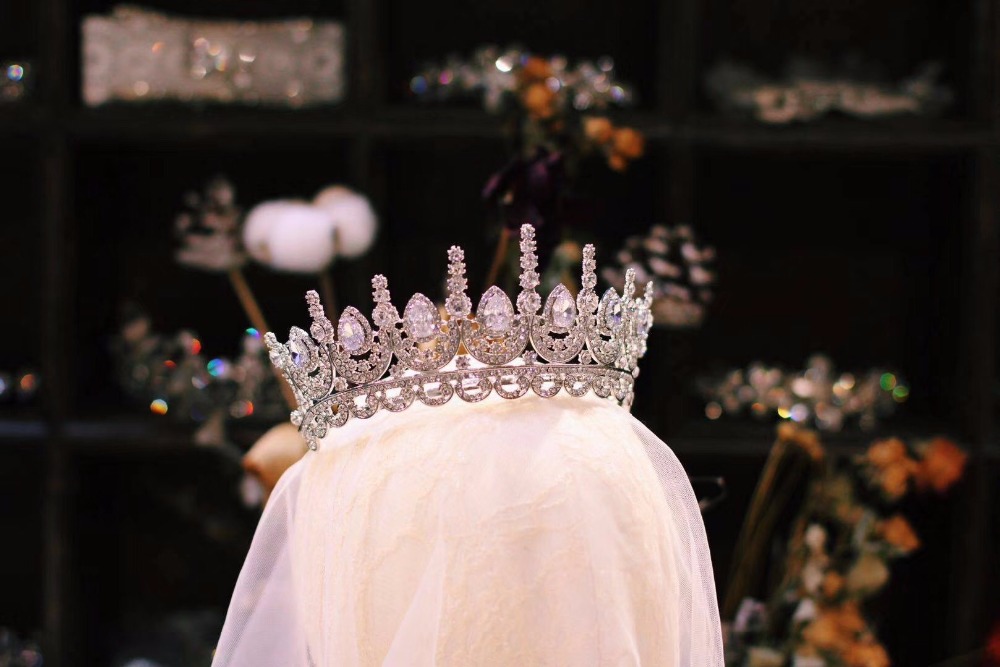 Rosebridalpark Zircon Gorgeous Bridal Wedding Hair Accessories Tiara Big Cubic Zirconia Crown Headband For Bridesmaid t997 - Image 4