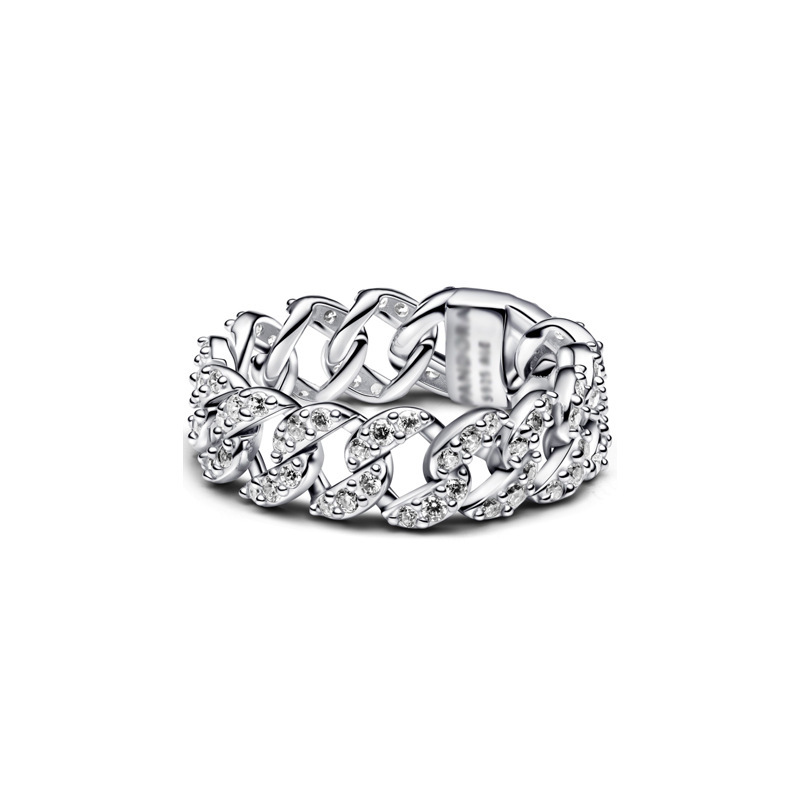 Panda Dora S925 Silver Ring with Pavé Set Sparkling Starlight Bow, Fashionable Elegant Women's Ring, Cuban Chain Pair Ring - Image 12