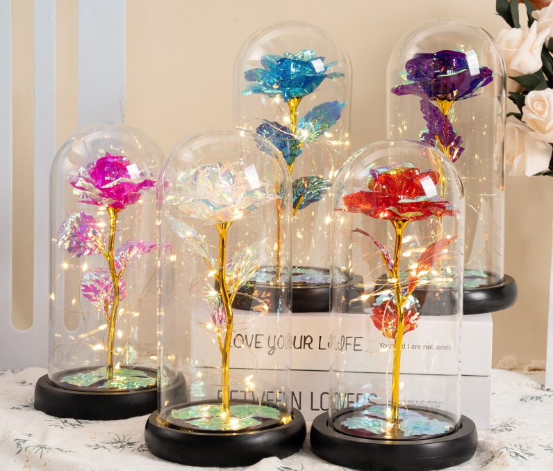 Eternal Rose Glass Lampshade Valentine's Day Gift Creative Street Vendor Gift Wholesale Gold Leaf Flower Bouquet - Image 10