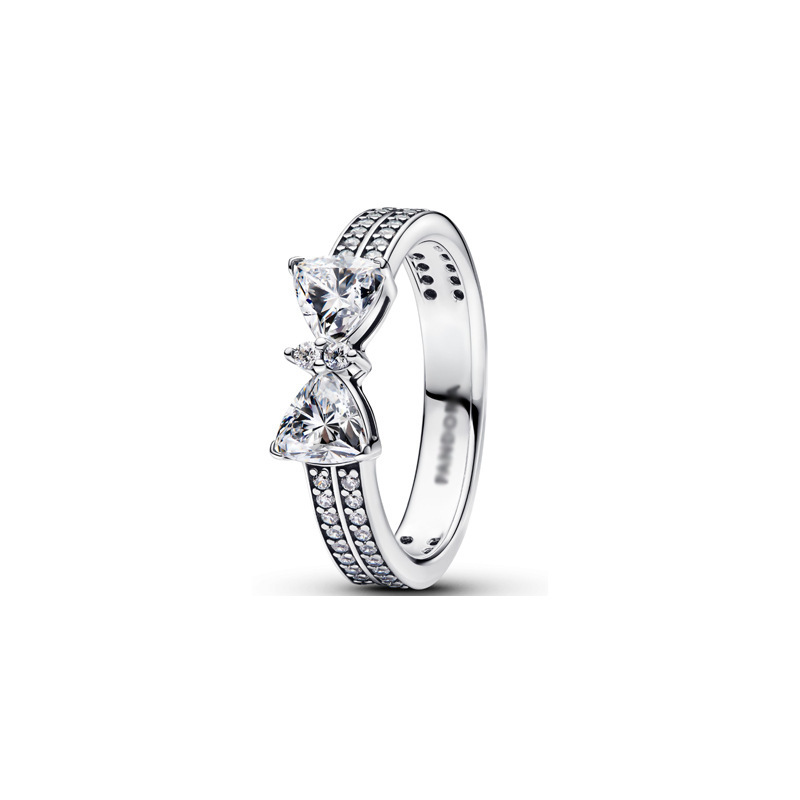 Panda Dora S925 Silver Ring with Pavé Set Sparkling Starlight Bow, Fashionable Elegant Women's Ring, Cuban Chain Pair Ring - Image 2