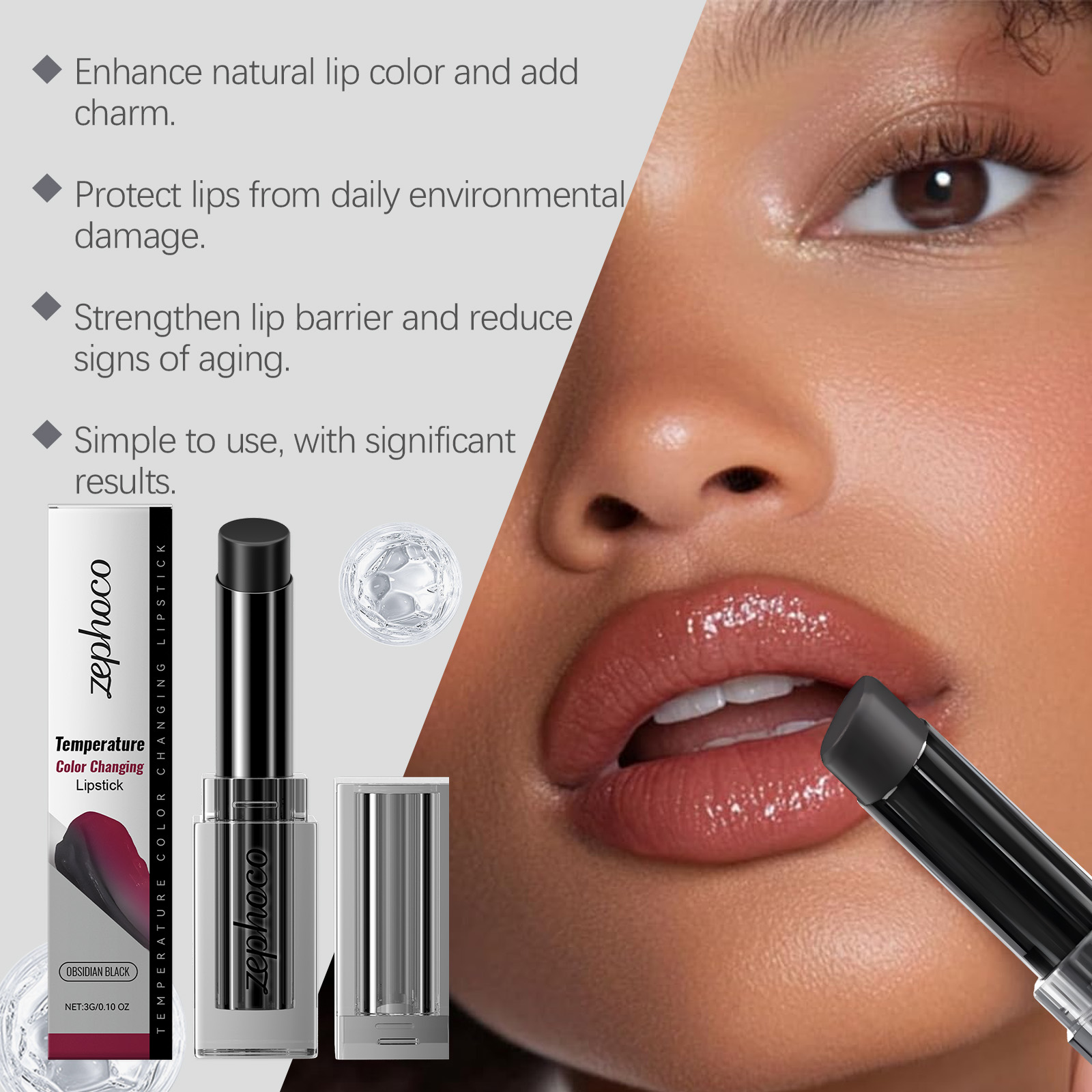zephoco Obsidian Warming Lip Balm, Gently Moisturizes, Moisturizes, Reduces Lip Lines, And Careens Tender Lips - Image 4