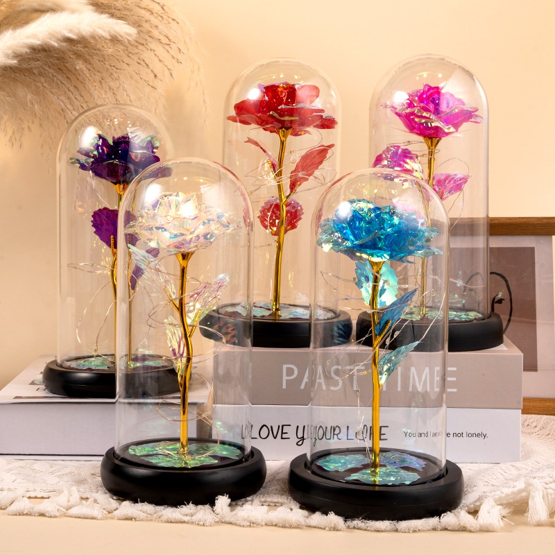 Eternal Rose Glass Lampshade Valentine's Day Gift Creative Street Vendor Gift Wholesale Gold Leaf Flower Bouquet - Image 3