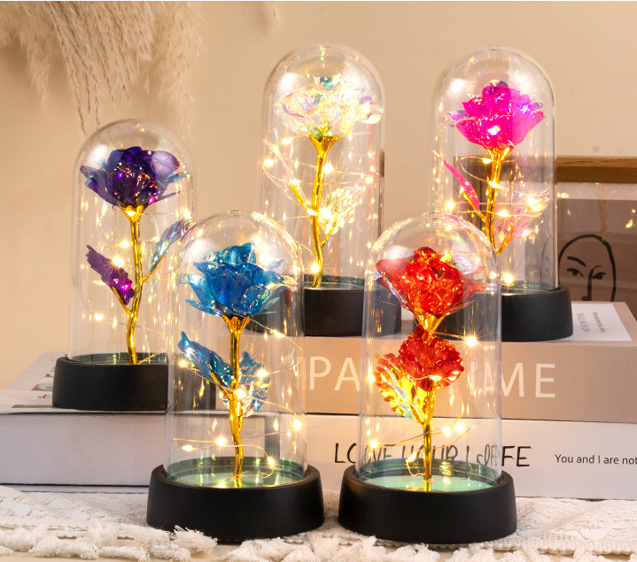 Eternal Rose Glass Lampshade Valentine's Day Gift Creative Street Vendor Gift Wholesale Gold Leaf Flower Bouquet - Image 9