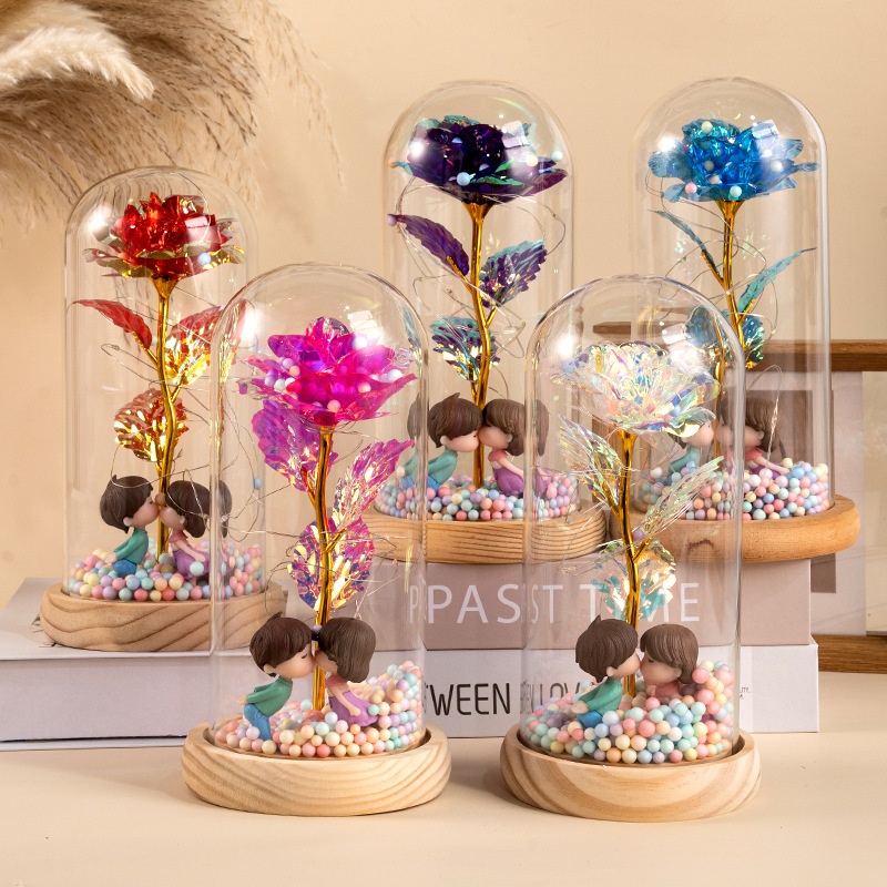 Eternal Rose Glass Lampshade Valentine's Day Gift Creative Street Vendor Gift Wholesale Gold Leaf Flower Bouquet - Image 5