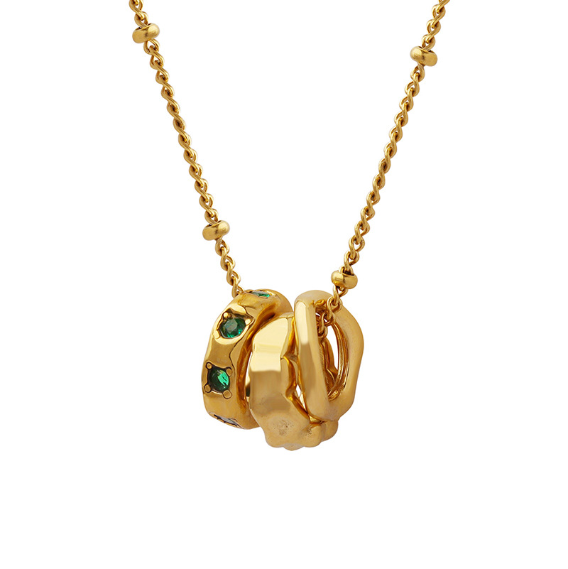 Fashion OL Titanium Steel Pendant Inlaid with Zircon Accessories Versatile Three Ring Buckle Necklace for Women - Image 5