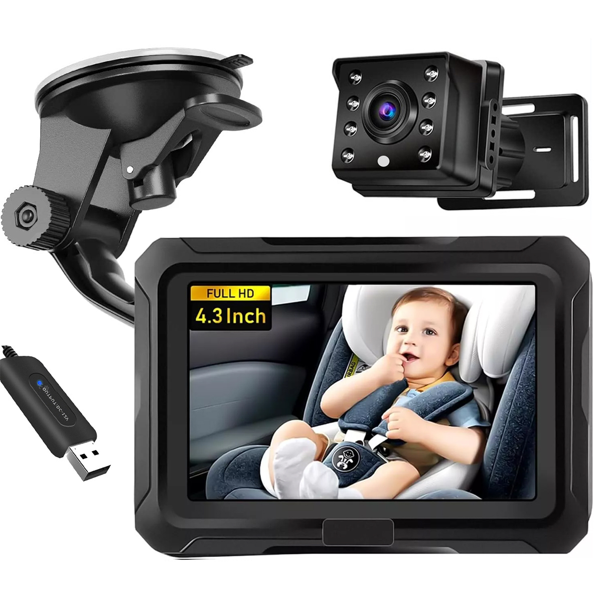 4.3 inch private model HD 1080P car baby monitor car baby mirror - Image 5