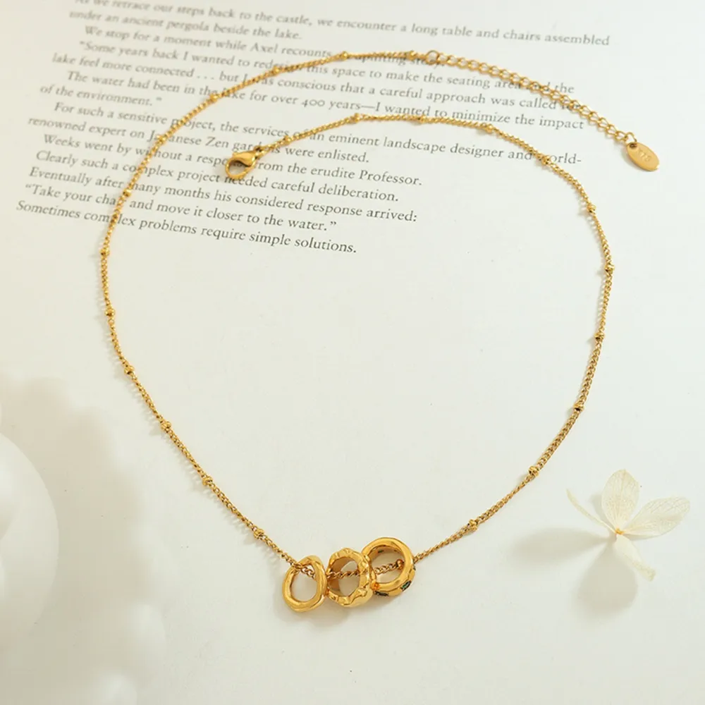 Fashion OL Titanium Steel Pendant Inlaid with Zircon Accessories Versatile Three Ring Buckle Necklace for Women - Image 3