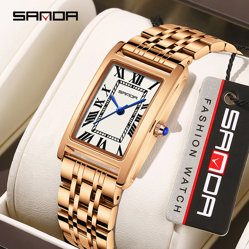 SANDA New Couple Watches Square Waterproof Quartz Watches Minimalist Three-Hand Roman Dial Men's and Women's Wristwatches - Image 2