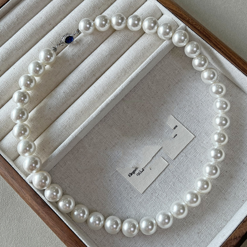 Natural Mother-of-Pearl Pearl Necklace Silver Blue Gem Clasp High Luster Premium Quality Pearl Australian White Necklace - Image 11