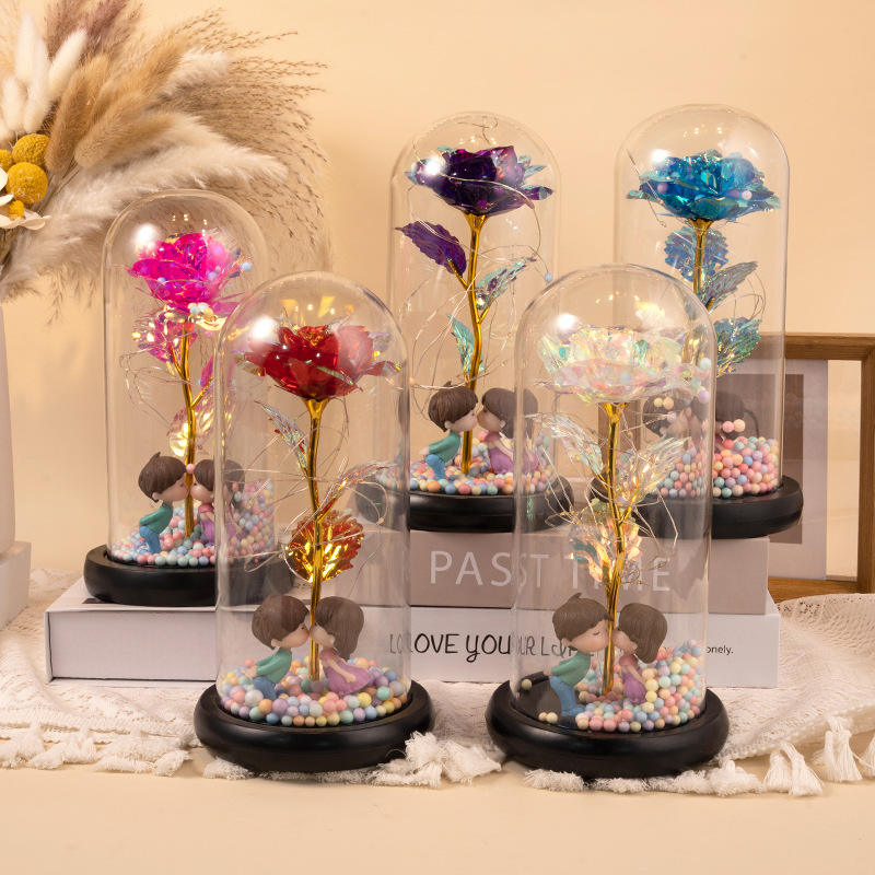 Eternal Rose Glass Lampshade Valentine's Day Gift Creative Street Vendor Gift Wholesale Gold Leaf Flower Bouquet - Image 4