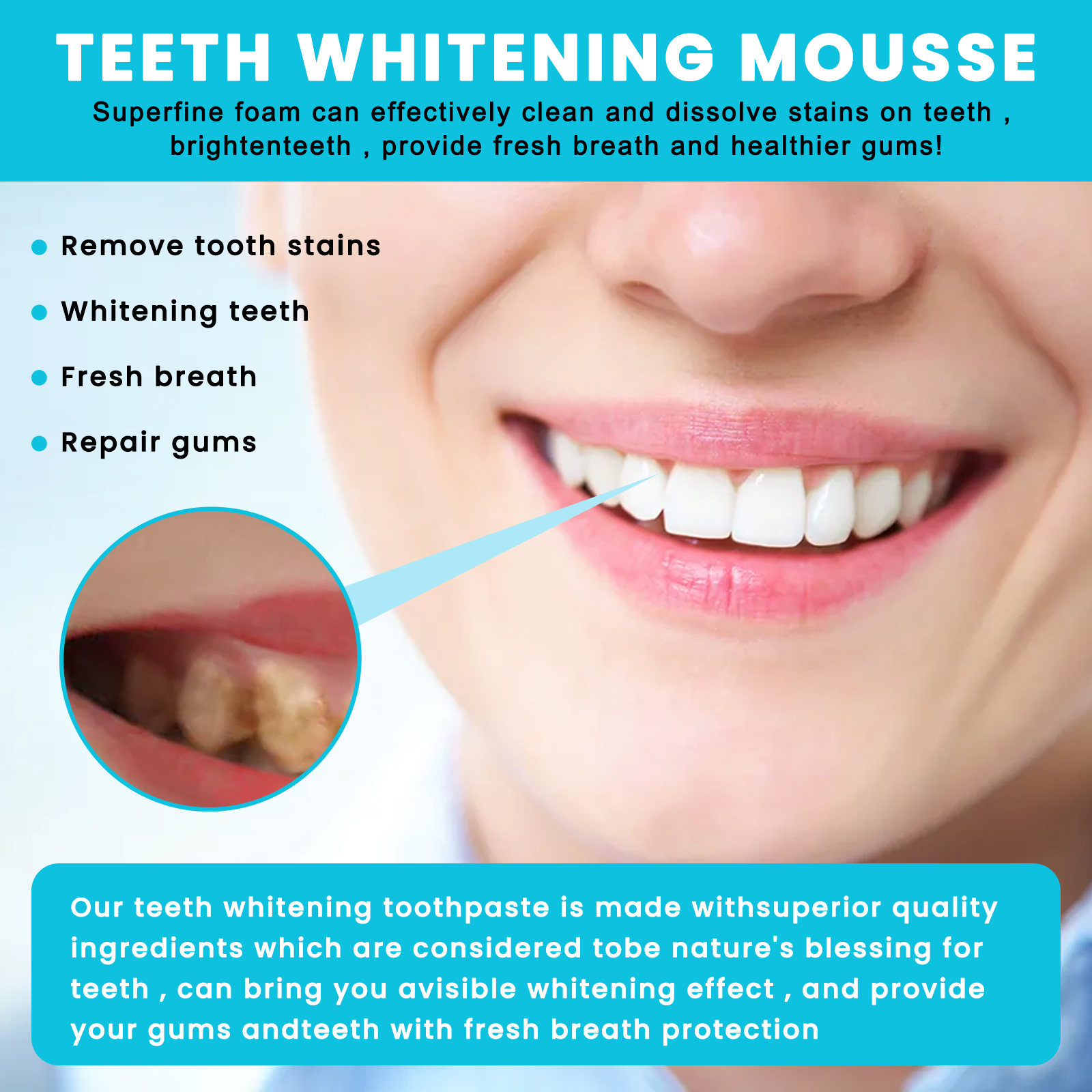 OUHOE White Teeth Mousse Clean Tartar Fresh Breath Anti-Decay Care For Gums Toothpaste Oral Cleaning - Image 3