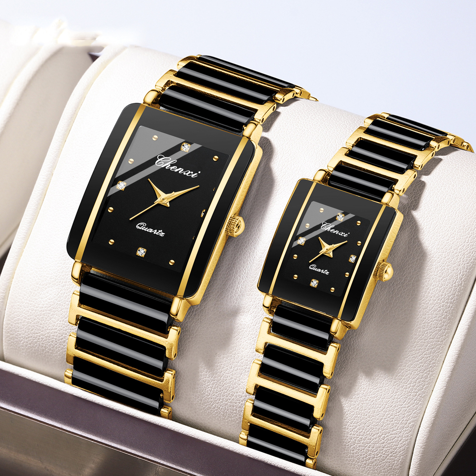 Square Couple Watch for Women and Men Ceramic Quartz Watch - Image 2