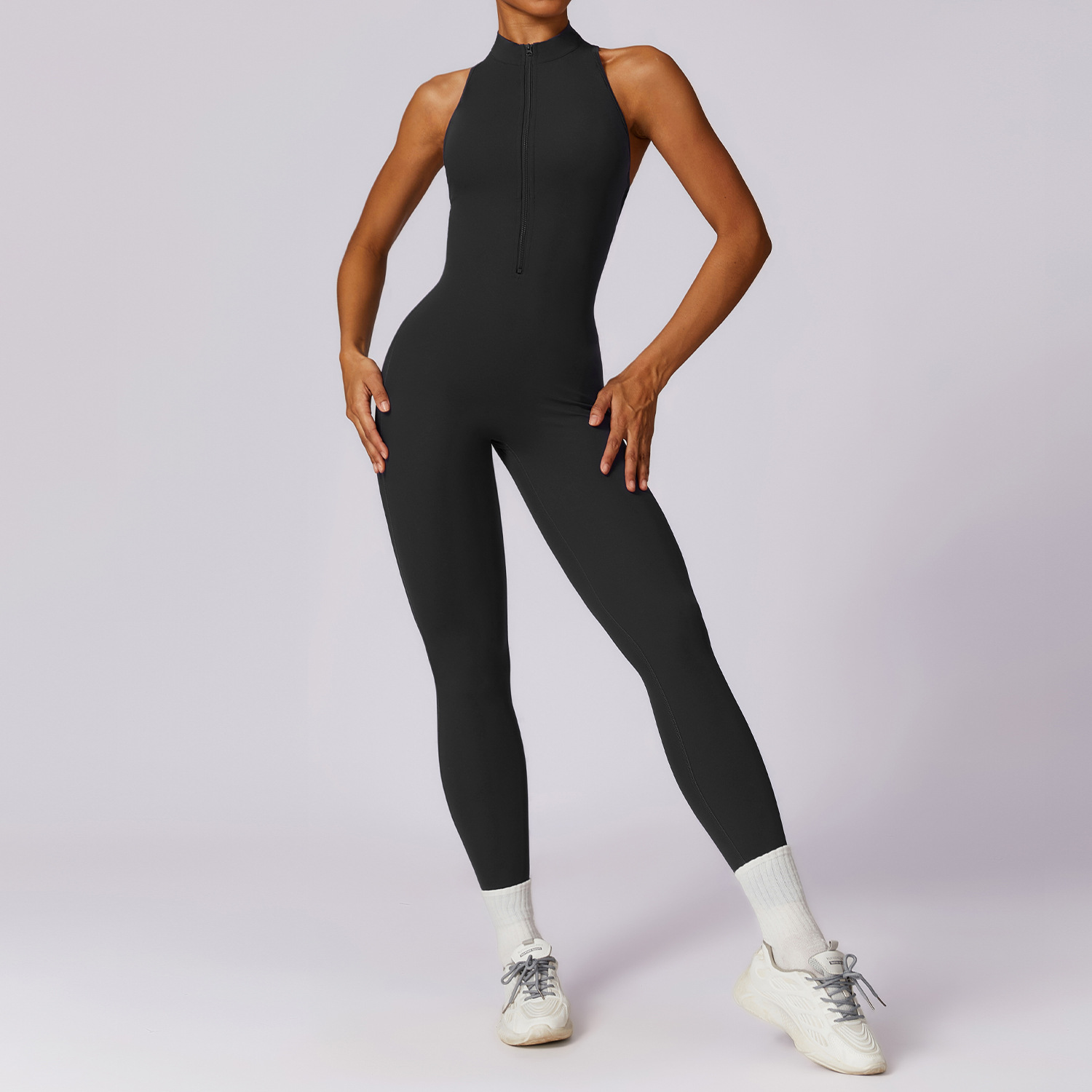 Naked quick zip yoga jumpsuit with beautiful back high-intensity fitness training sports tight fitting clothes - Image 4