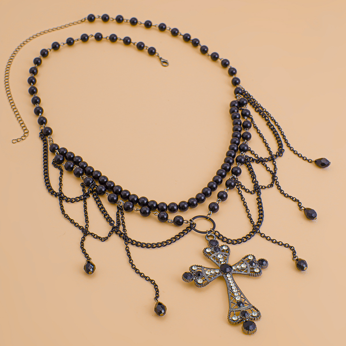 Dark Wind Cross Iron Chain Waist Chain Multi layer Versatile Tassel Crystal Body Chain Female - Image 4