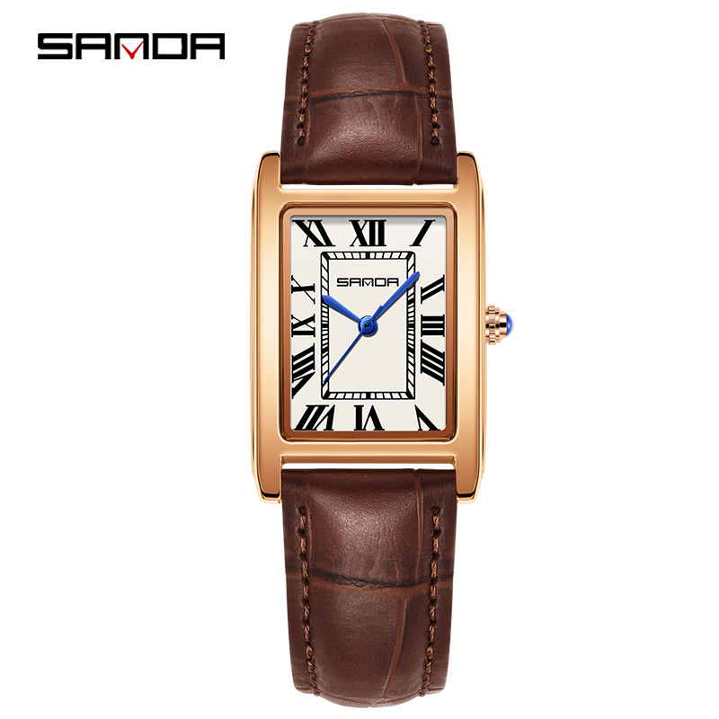 SANDA New Couple Watches Square Waterproof Quartz Watches Minimalist Three-Hand Roman Dial Men's and Women's Wristwatches - Image 7