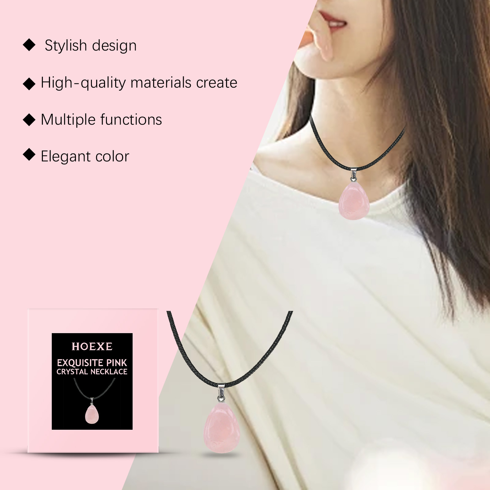 Hoexe Exquisite Powder Crystal Necklace Light Luxury Niche Ins Simple Style Everyday Clavicle Chain Gentle Temperament - Image 4