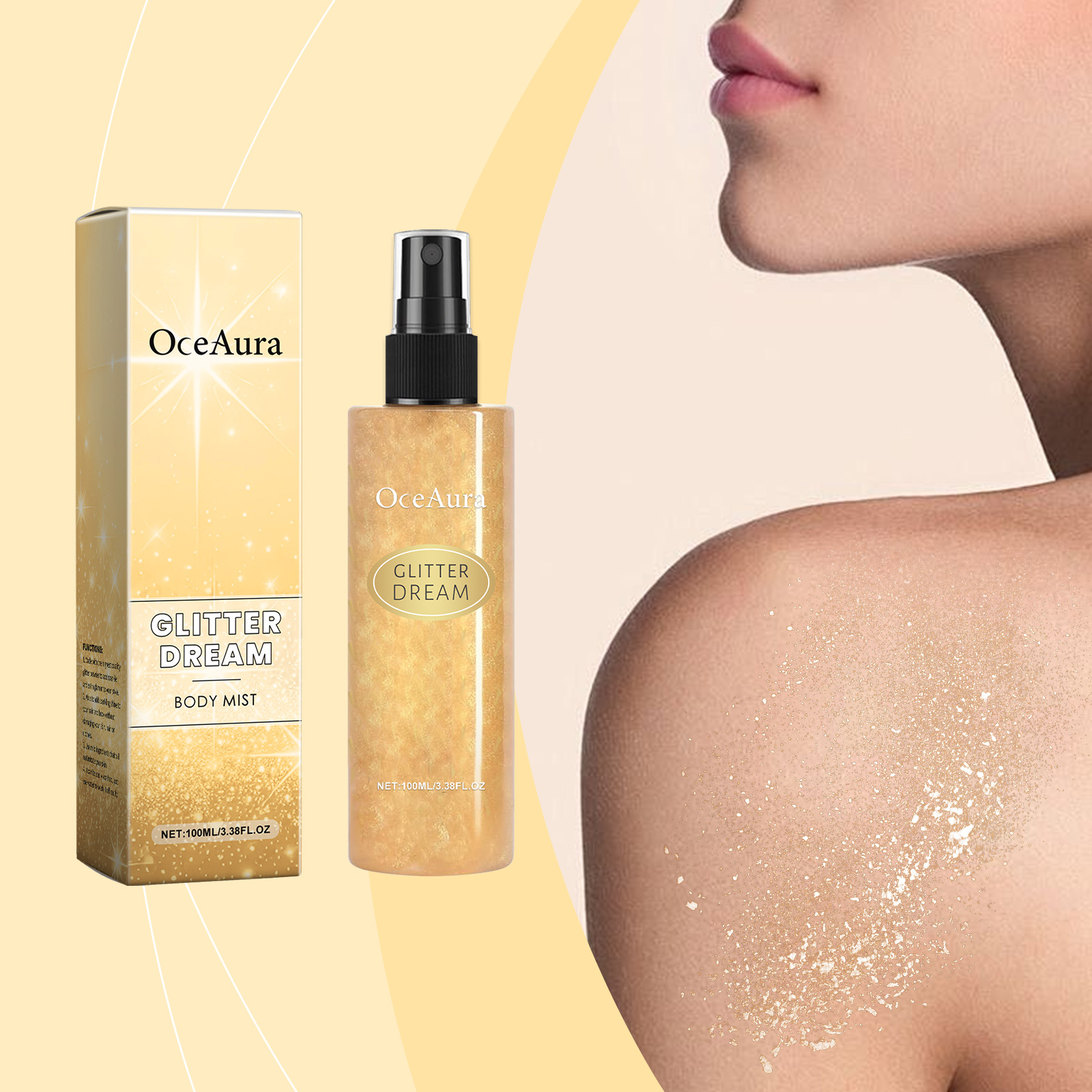 OceAura Body Glitter Spray Natural Stereoscopic Long-Lasting Shiny Hair Body Collarbone Highlighter Spray - Image 2