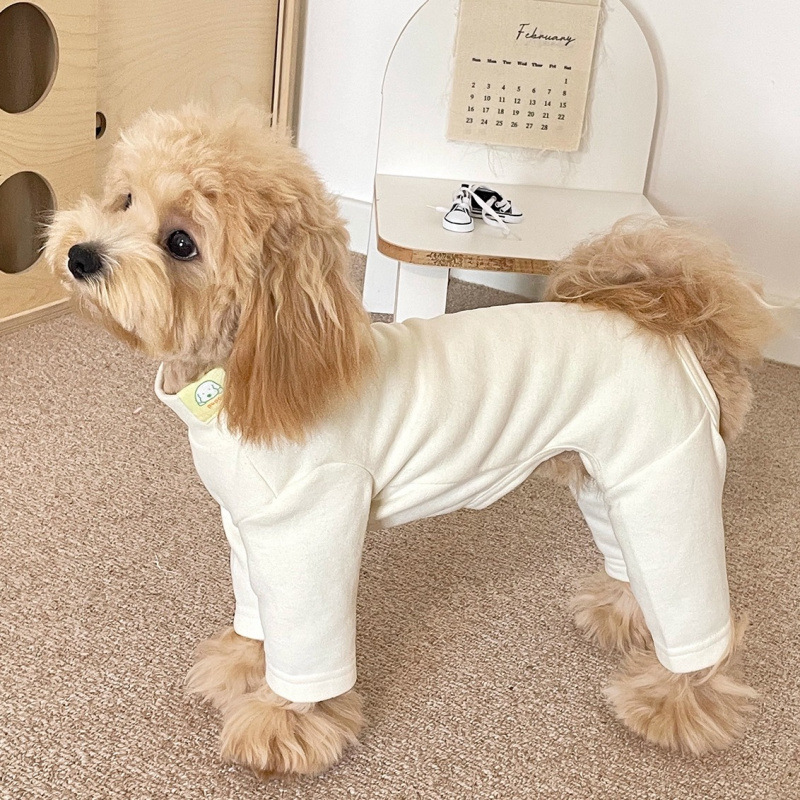 Elastic Pet Onesie, Four-Legged Pajamas for Small to Medium Dogs, Cream Color, Cozy Home Base Shirt, Warm Winter Dog Clothes - Image 2