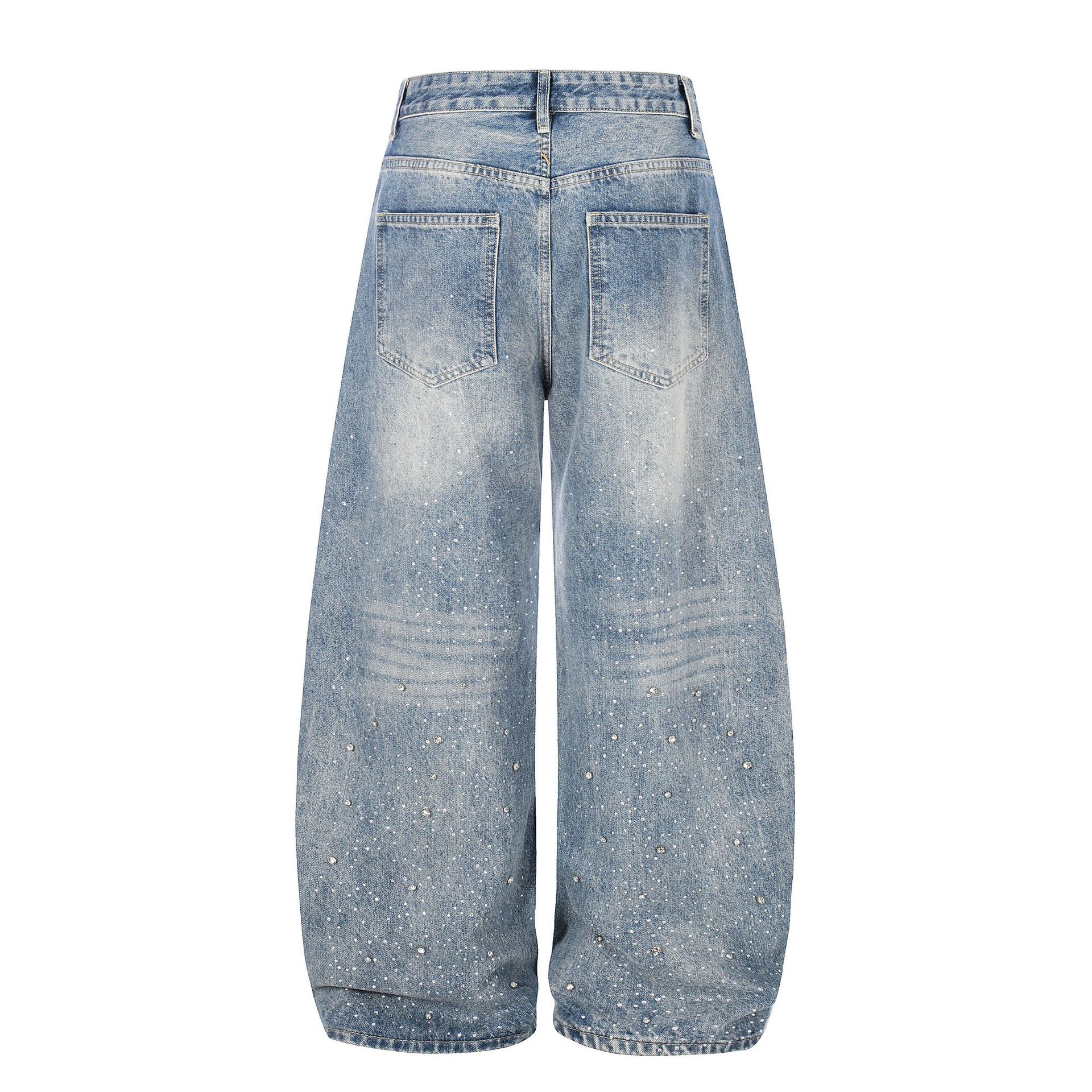 High-Waisted Washed Distressed Design, Loose Fit Slimming Straight Cut Pants - Image 3