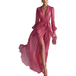 V-neck waist chiffon dress