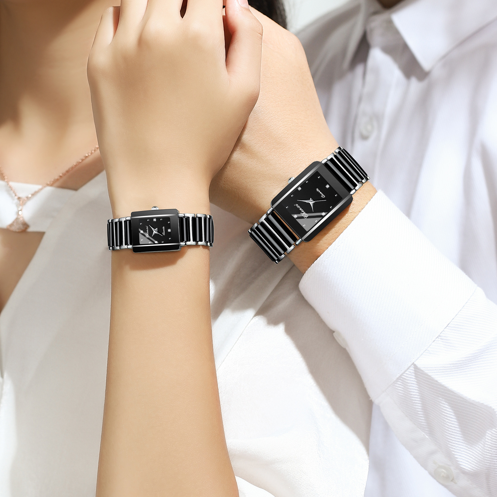 Square Couple Watch for Women and Men Ceramic Quartz Watch - Image 3