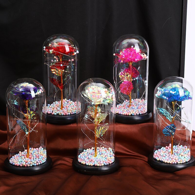 Eternal Rose Glass Lampshade Valentine's Day Gift Creative Street Vendor Gift Wholesale Gold Leaf Flower Bouquet - Image 6