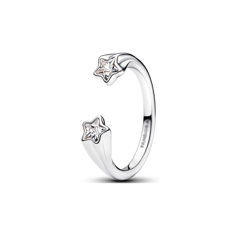 Panda Dora S925 Silver Ring with Pavé Set Sparkling Starlight Bow, Fashionable Elegant Women's Ring, Cuban Chain Pair Ring - Image 6