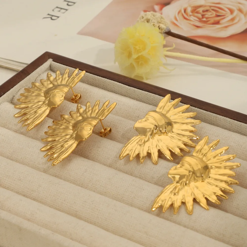 Geometric jewelry with wrinkled texture Indian style design titanium steel gold-plated earrings - Image 6